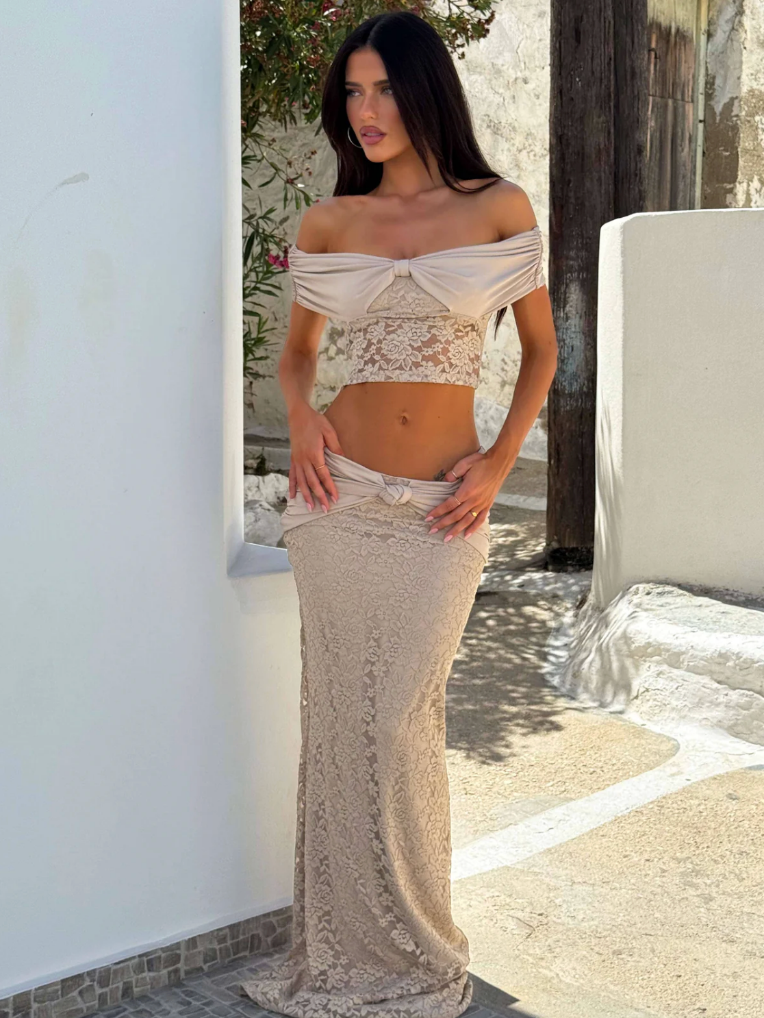 MILLER SET TOP AND MAXI SKIRT BEIGE